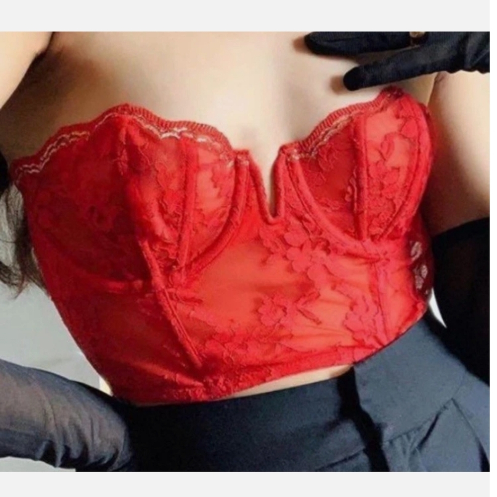NWT Victoria's Secret Dream Angels Scalloped Lace Bustier Red Women's 32DD NEW! - Picture 3 of 8